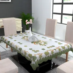 MONKDECOR Green Floral 2 Seater Cotton Rectangle Table Cover With Embroidered details-38