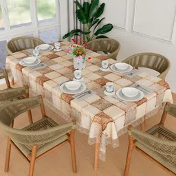 Kuber Industries Brown Waterproof Plastic 6-Seater Table Cover-34
