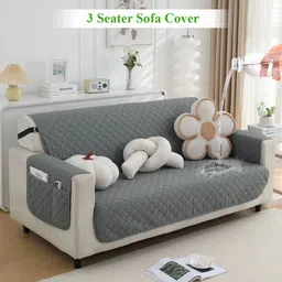 HOKIPO Grey 3 seater Solid Polyester Waterproof Sofa Cover-image-29