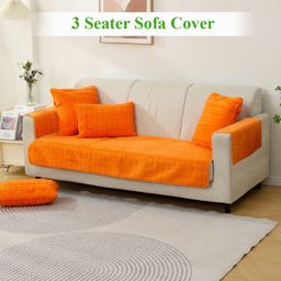 HOKIPO Orange Solid Plush 3 Piece Sofa Cover With Arms-12