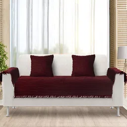 Saral Home Maroon Striped 5 Piece Sofa Cover With Arms-image-31