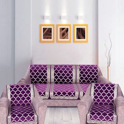 Nendle Purple Damask Printed Velvet 5 Seater Sofa Covers-image-49