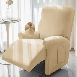 HOKIPO Beige Solid 1 seater Polyester Recliner Sofa Cover-image-27