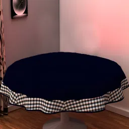 Home Heart Navy Blue & White Cotton Patchwork Round Table Cover-31
