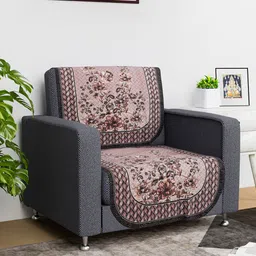 Kuber Industries Peach-Coloured & Black Printed Cotton 2 Piece Sofa Cover-3