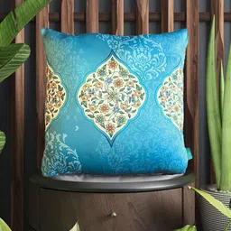 Tasseled Home Turquoise Blue & Green Ethnic Motifs Satin Square Cushion Cover-23