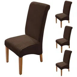 HOKIPO Brown 4 Pieces Velvet 200 GSM Long Back Chair Covers-image-84
