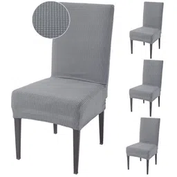 HOKIPO Grey Melange 4 Pieces Textured 200 GSM Jacquard Chair Covers-image-28
