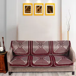 Nendle Maroon & White velvet Printed 3-Seater Sofa Covers-image-4