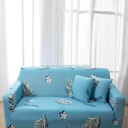 HOUSE OF QUIRK Turquoise Blue 3 Seater Floral Printed Sofa Cover-image-59