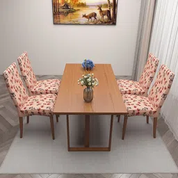 DREAM CARE Orange & Red 4 Pieces Floral-Printed Stretchable Chair Covers-5