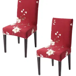 HOKIPO Red  & White 2 Piece Printed Stretchable Chair Covers-77