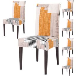HOKIPO Off-White & Yellow 6 Pieces Printed Stretchable Chair Covers-image-33