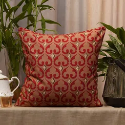 ZEBA Red & Beige Ethnic Motifs Square Cushion Cover-10