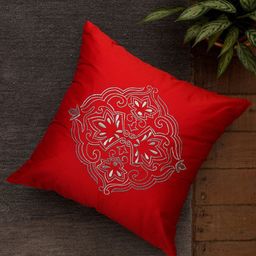 ZEBA Red & Silver-Toned Embroidered Square Cushion Cover-54