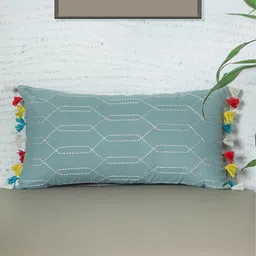 ZEBA Green & White Embroidered Rectangle Cushion Cover-40