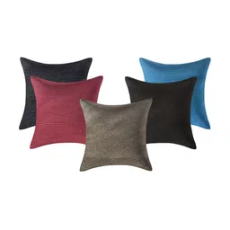 CASA-NEST Black & Blue 5 Pieces Jute Cotton Square Cushion Covers-30