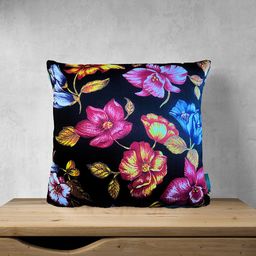 Tasseled Home Black & Blue Floral Satin Square Cushion Cover-42
