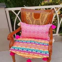 THROWPILLOW Pink & White Geometric Printed Tasselled Rectangle Cushion Cover-image-83