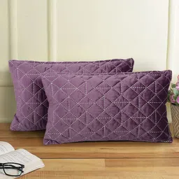 eyda Mauve & White 2 Pcs Embroidered Velvet Rectangle Cushion Covers-15