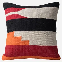 Decazone White & Orange Geometric Cotton Square Cushion Cover-18