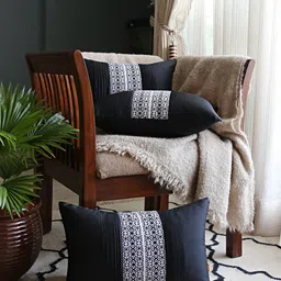 ANS Black & White 3 Pieces Geometric Rectangle Cushion Covers-picture-10