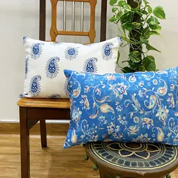 STITCHNEST Blue & White Set of 2 Ethnic Motifs Rectangle Cushion Covers-16