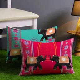 STITCHNEST Pink & Blue Set of 2 Ethnic Motifs Rectangle Cushion Covers-image-99