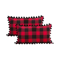BIRD WING Black 2 Pieces Checked Cotton Rectangle Cushion Covers-picture-12