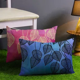 STITCHNEST Set Of 2 Blue & Pink Floral Printed Rectangle Cushion Covers-6