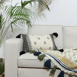 HERE&NOW White & Black Embroidered Cotton Cushion Covers-28