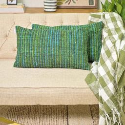 Needles Play Green & Blue 2 Pieces Striped Cotton Rectangle Cushion Covers-image-24