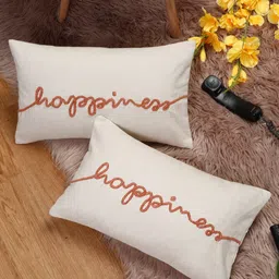 eyda Valentine White & Brown 2 Pieces Embroidered Cotton Cushion Covers-image-53