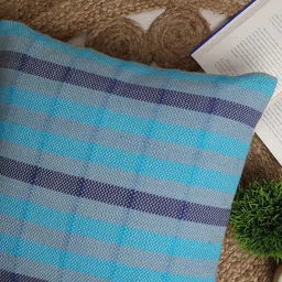 SPACES Blue & White Checked Square Cushion Covers-21