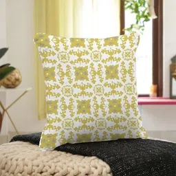 HOUZZCODE Yellow & White Abstract Square Cushion Covers image 1