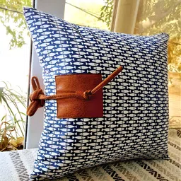 THROWPILLOW Navy Blue & White Abstract Patchwork Square Cushion Cover-4
