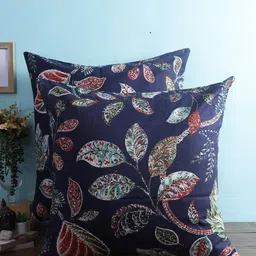 HOME AFFAIRS Navy Blue & White Set of 2 Abstract Printed Pure Cotton Square Cushion Covers-17