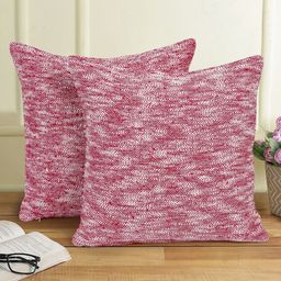 eyda Fuchsia & White 2-Pieces Abstract Cotton Square Cushion Covers-41