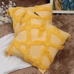 HOSTA HOMES Yellow Set of 2 Abstract Pure Cotton Square Cushion Covers-20