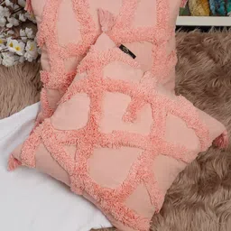 HOSTA HOMES Pink Set of 2 Abstract Pure Cotton Square Cushion Covers-56