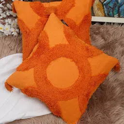 HOSTA HOMES Orange Set of 2 Geometric Pure Cotton Square Cushion Covers-22