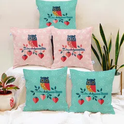 STITCHNEST Blue & Pink Set of 5 Abstract Square Cushion Covers-17