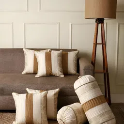 Stuff N' Fluff Beige Set of 7 Abstract Square Cushion Covers-10