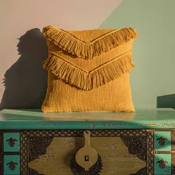 CURIOUS LIFESTYLE Mustard Yellow Self Design Cotton Square Cushion Cover-picture-21
