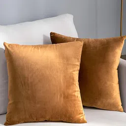 AEROHAVEN Tan 2 Pieces Reversible Velvet Square Cushion Covers-23