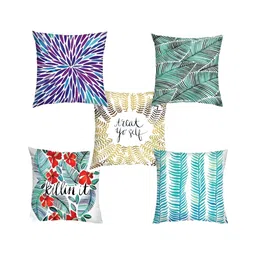 HOMADORN White & Green 5 Pieces Printed Square Cushion Covers-4