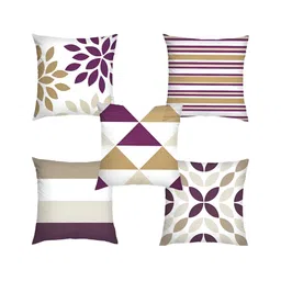 HOMADORN White & Beige 5 Pieces Printed Square Cushion Covers-72