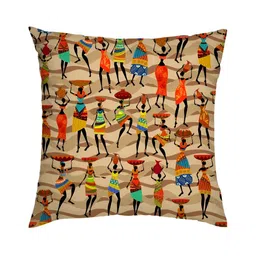 HOMADORN Beige & Yellow 5 Pieces Printed Square Cushion Covers-5