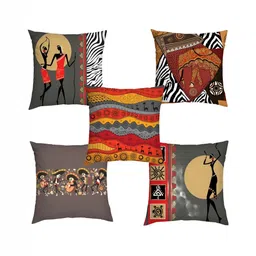 HOMADORN Grey & Red 5 Pieces Printed Square Cushion Covers-26