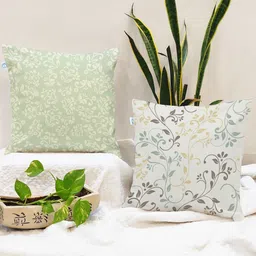 STITCHNEST Teal & Off White Set of 2 Ethnic Motifs Square Cushion Covers-22
